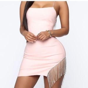 Pink rhinestone fringe slip dress